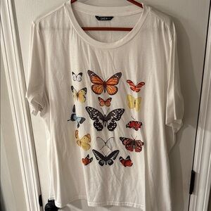 SHEIN White Short Sleeve Tee with Colorful Butterfly Print